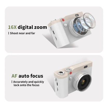 4K Digital Camera 2.4 Inch 16X Digital Zoom CCD Retro Video Recorder 180° Flip Screen Selfile Compact Digital Photography Camera