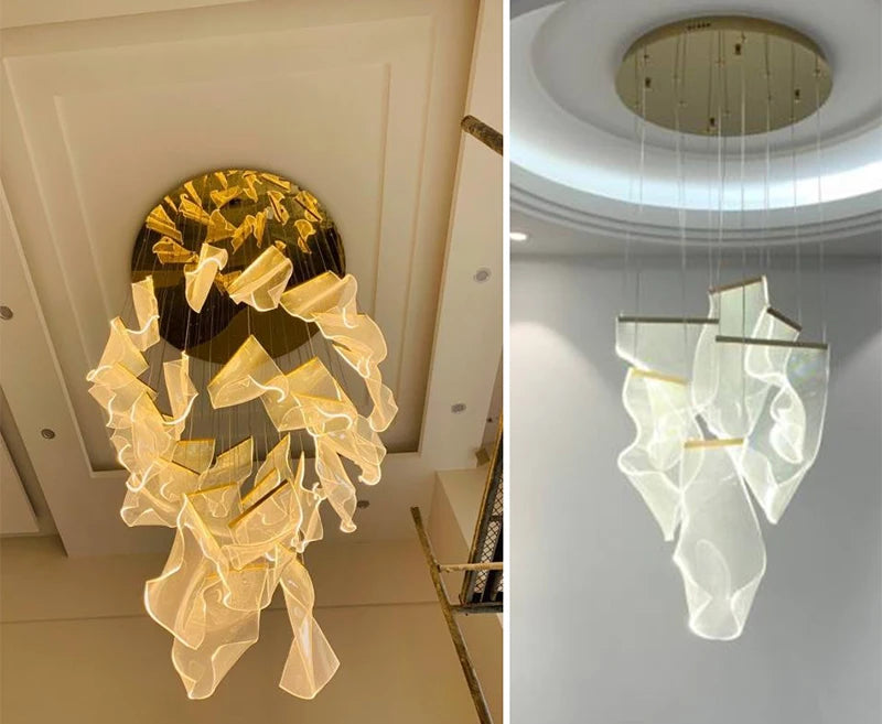 Light Guide LED Modern Chandelier living room decor lighting Duplex Rotating Stairs Pendant Lamp Dining room Hanging Lights