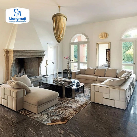 Light Luxury Living Room Sofa High-end Home Furniture for Large Villa L-shaped Leather Couch Designer Furniture Sofa for Villa