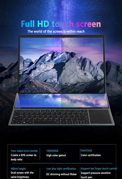 16+14 Dual Screen Touch Intel Core i7-9750H Gaming Business Laptop RAM 64GB SSD 4TB Backlight 6-Core 12 Thread DDR4 HD 4.5GHz