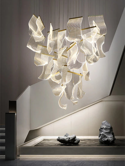 Light Guide LED Modern Chandelier living room decor lighting Duplex Rotating Stairs Pendant Lamp Dining room Hanging Lights