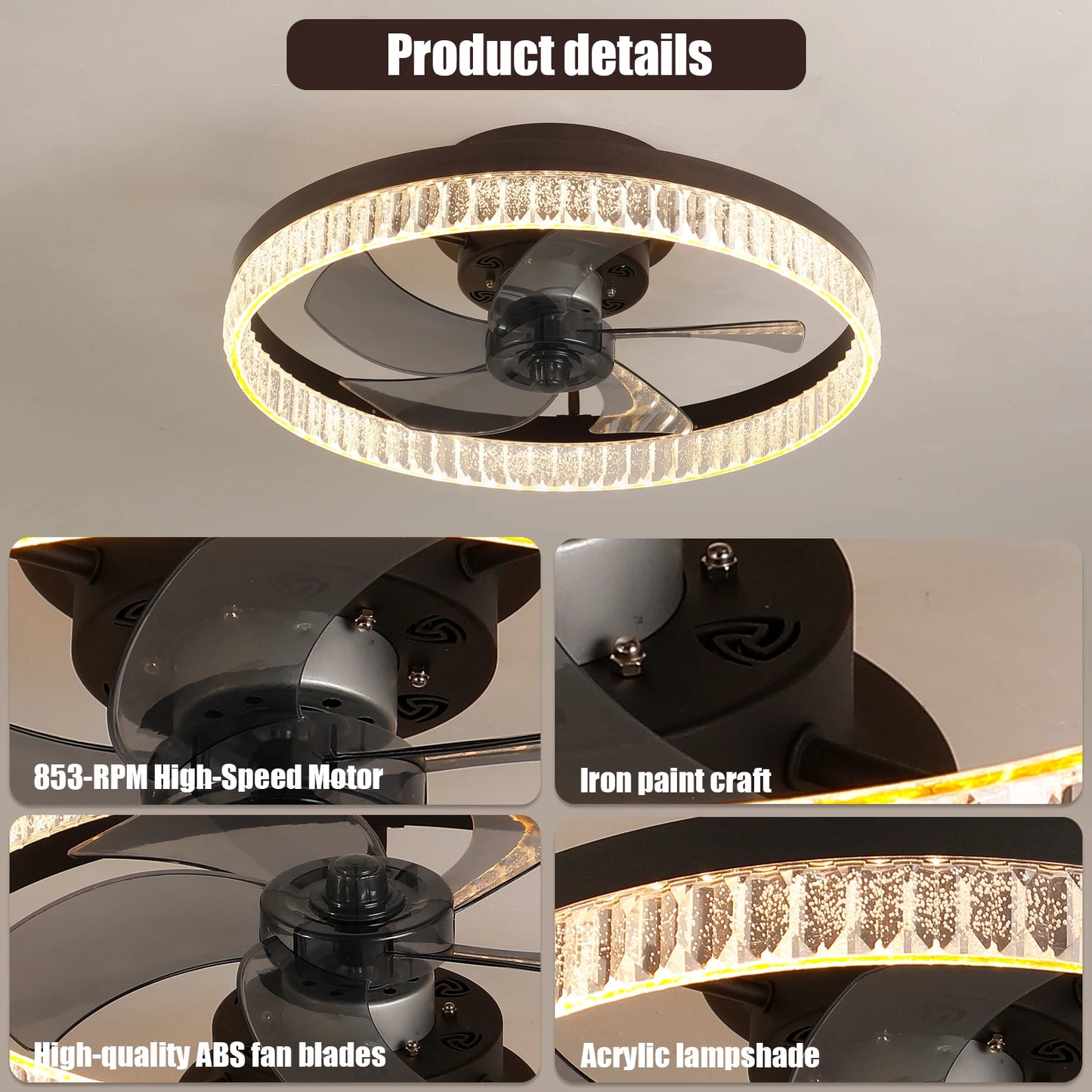 Ceiling Fans with Lights, Minimalist Ring Led Chandelier Fan with Remote Control Modern Ceiling Lamp for Bedroom Nursery Living