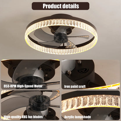 Ceiling Fans with Lights, Minimalist Ring Led Chandelier Fan with Remote Control Modern Ceiling Lamp for Bedroom Nursery Living