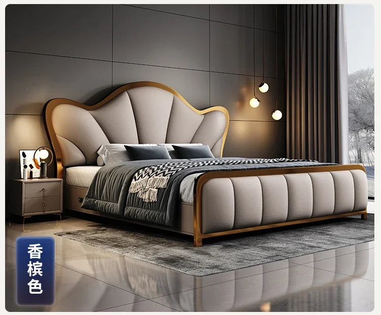 Nordic Luxury Double Bed Modern Wood High End Headboard Frame Double Bed Kids Girl Camas Matrimonial Furniture For Bedroom