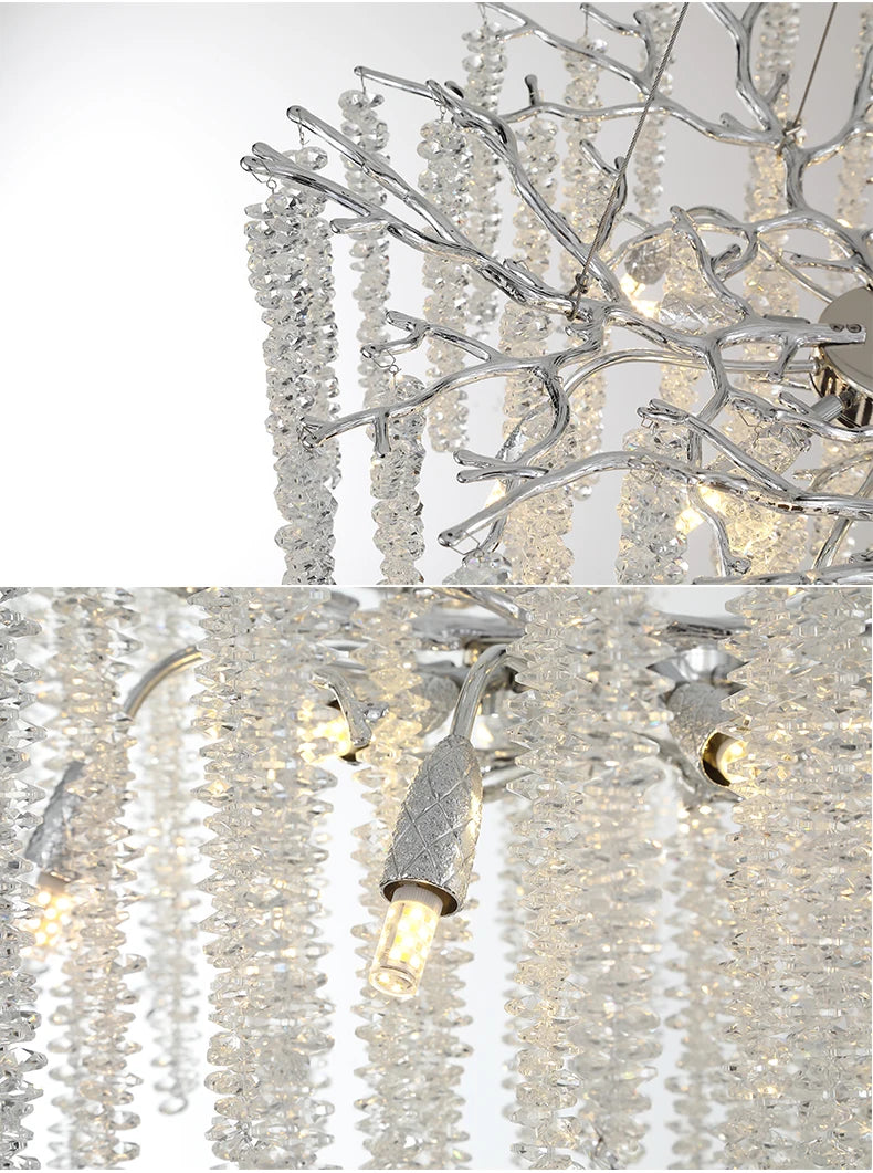 Round Gold Crystal Chandelier For Bedroom Living Room Dining Room Lounge Modern Luxury Gold Ceiling Crystal Branch Chandeliers