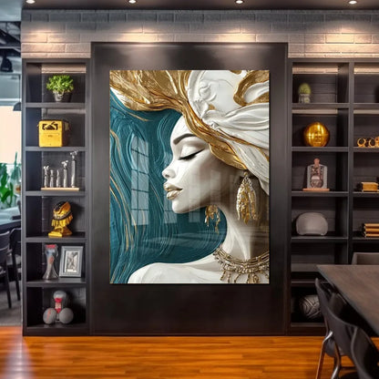Elegant African Black Woman Wall Art Posters Print Luxury Gold Lip Gloss Gold Foil Turban Canvas Painting Living Room Home Decor