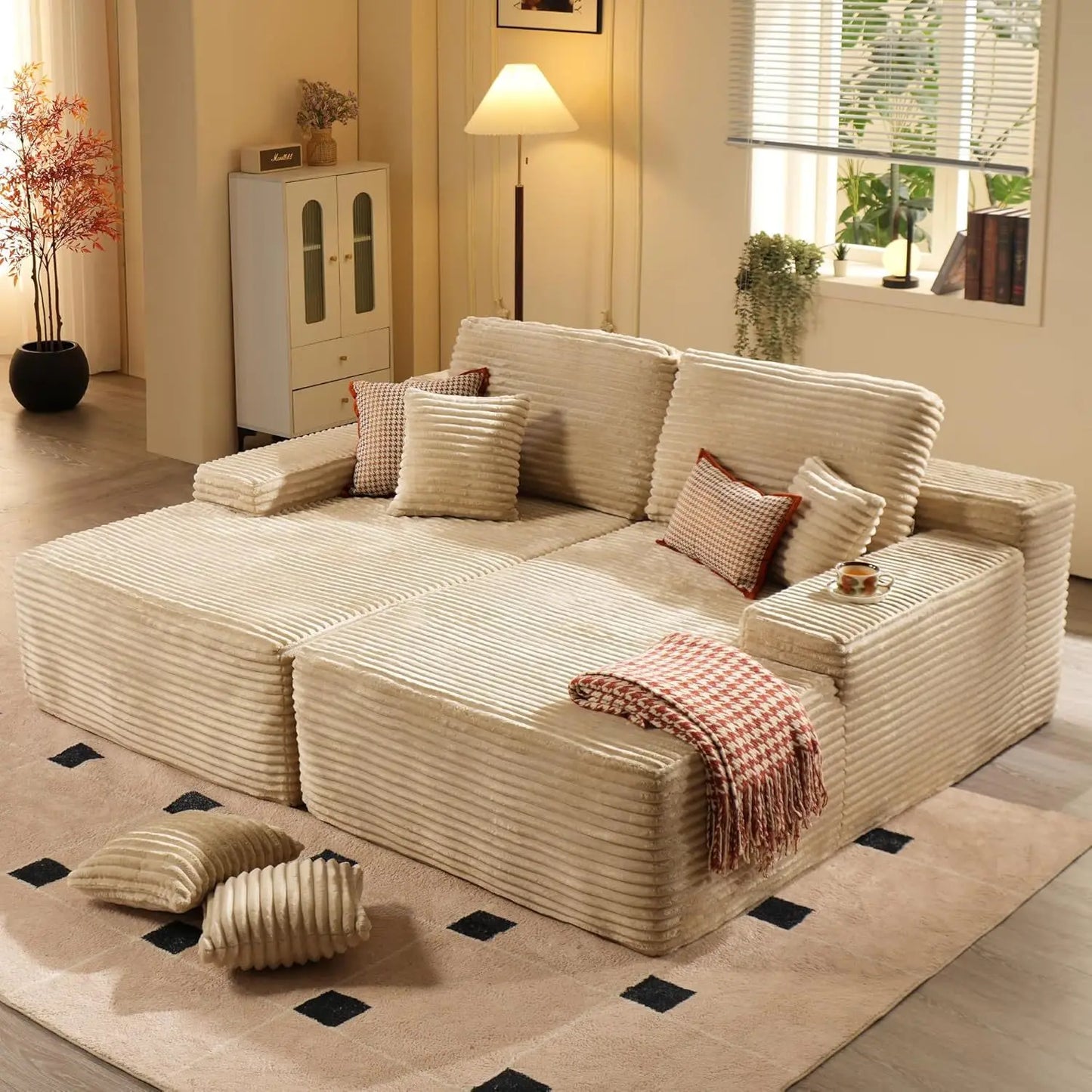 Vacuum Compression Sofa, Sofa Block Combination Fabric Sofa, Living Room Sofa Bed, 2 Pieces of The Same Color Sofa