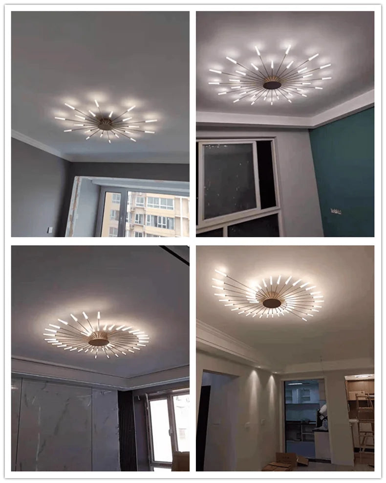 Led Firework Chandelier Dimmable For Living Room Bedroom Milk Yellow Ceiling Chandelier Dining Room LED Ceiling Lamp With Remote