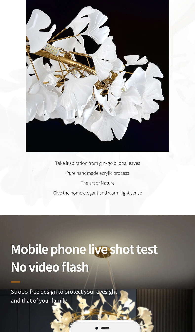 Nordic gingko leaf LED chandelier modern Kitchen living room Bedroom Dining room round interior loft ceiling hanging light