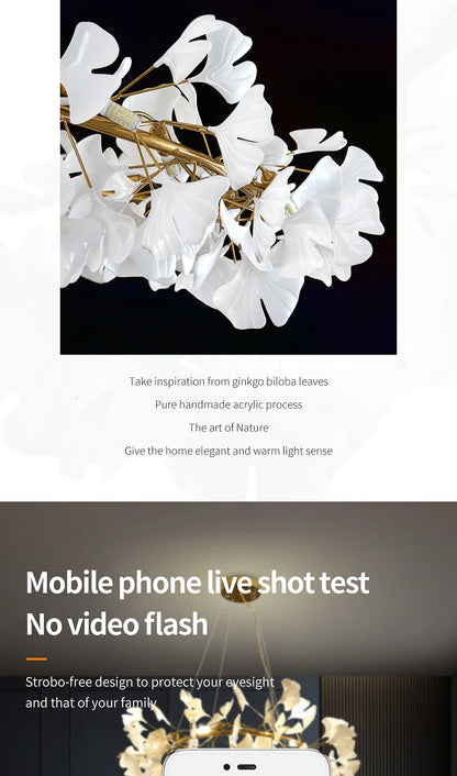 Nordic gingko leaf LED chandelier modern Kitchen living room Bedroom Dining room round interior loft ceiling hanging light