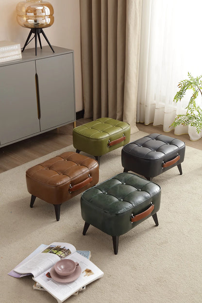 Small FootStool Ottoman with Stable Metal Legs Upholstered Footstool Padded Foot Rest PU Leather Rectangle Small Step Stool