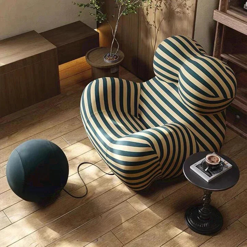 Luxury Mom's Embrace Bean Bag Sofa with Ottoman Modern Striped Cozy Seating for Living Room Bedroom Lounge Chair Decor Furniture
