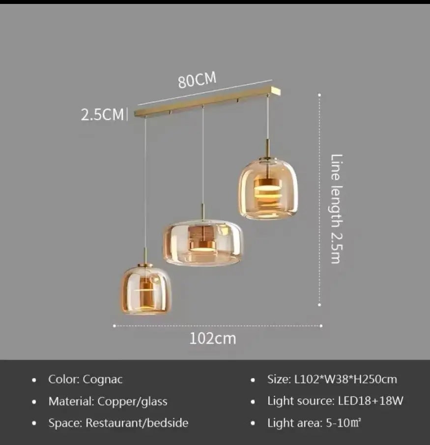 Glass LED Pendant Light for Kitchen, Restaurant, Hanging Lamp, Modern Bedroom, Bedside Shop Decoration, Ceiling Chandeliers, Lustres Decor