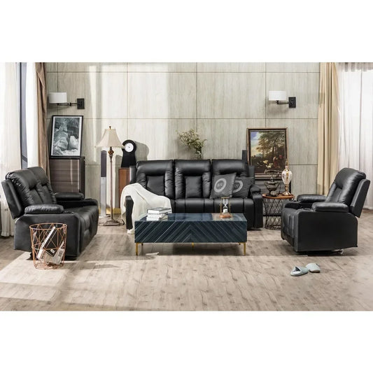 Recline Chair Set，Furniture 3PC Bonded Leather Recliner Set Living Room Set, Sofa, Recline Chair with Massger