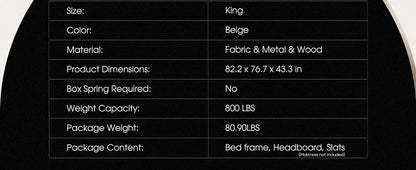 King Bed Frame Platform Bed,Linen Fabric Upholstered Headboard and Wooden Slats Support,Heavy Duty Mattress Foundation,Beige