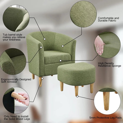 Accent Chair, Sherpa Chair White Fluffy Chair Teddy Barrel Chair with Ottoman Comfy ArmChair Footrest Set