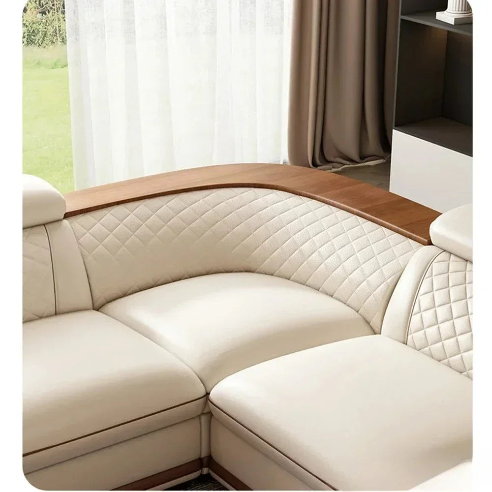 MINGDIBAO Premium Italian Genuine Leather Sofa Set for Living Room with Adjustable Headrests, Bluetooth Speaker, Wireless Charge