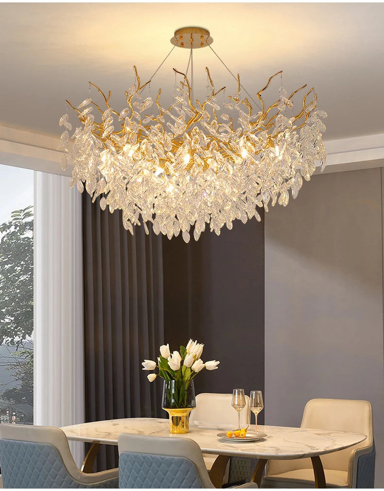 Dining Room Chandelier Long Shaped Dining Room Circular Branch Simple French Luxury Villa Living Room Crystal Lighting Fixtures