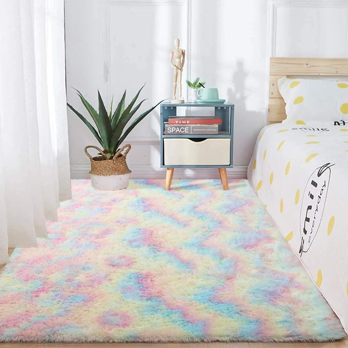 Ultra Soft Fluffy Area Rugs for Bedroom Shaggy Bedroom Carpet Plush Living Room Furry Floor Rugs Non-Slip Tie-Dyed Floor Carpet