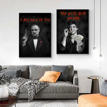 Gangster Bosses Legends Art Posters Scarface Escobar Godfather Wall Decor Motivational Canvas Prints Mafia Portrait Painting