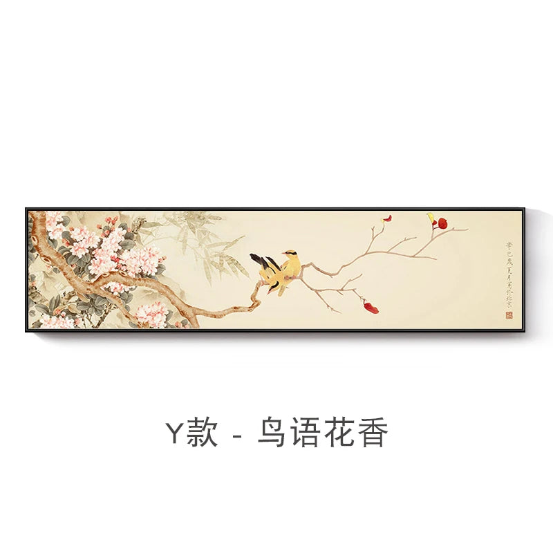 New Chinese Zen Flower and Bird Bedhead Painting Living Room Decoration Painting Sofa Background Wall Mural Painting Home Decor