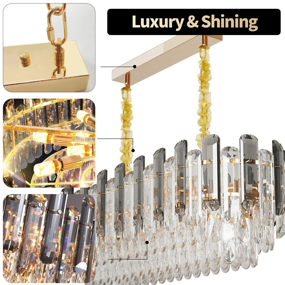 Vrygle Modern Crystal Chandeliers ,6-Light Crystal Rectangle Chandeliers, Dining Room Light Mount for Living Room Kitchen，room