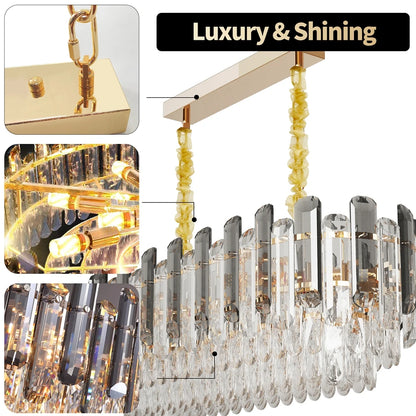 Vrygle Modern Crystal Chandeliers ,6-Light Crystal Rectangle Chandeliers, Dining Room Light Mount for Living Room Kitchen，room