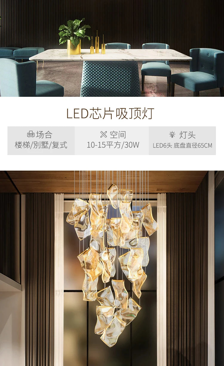 Light Guide LED Modern Chandelier living room decor lighting Duplex Rotating Stairs Pendant Lamp Dining room Hanging Lights