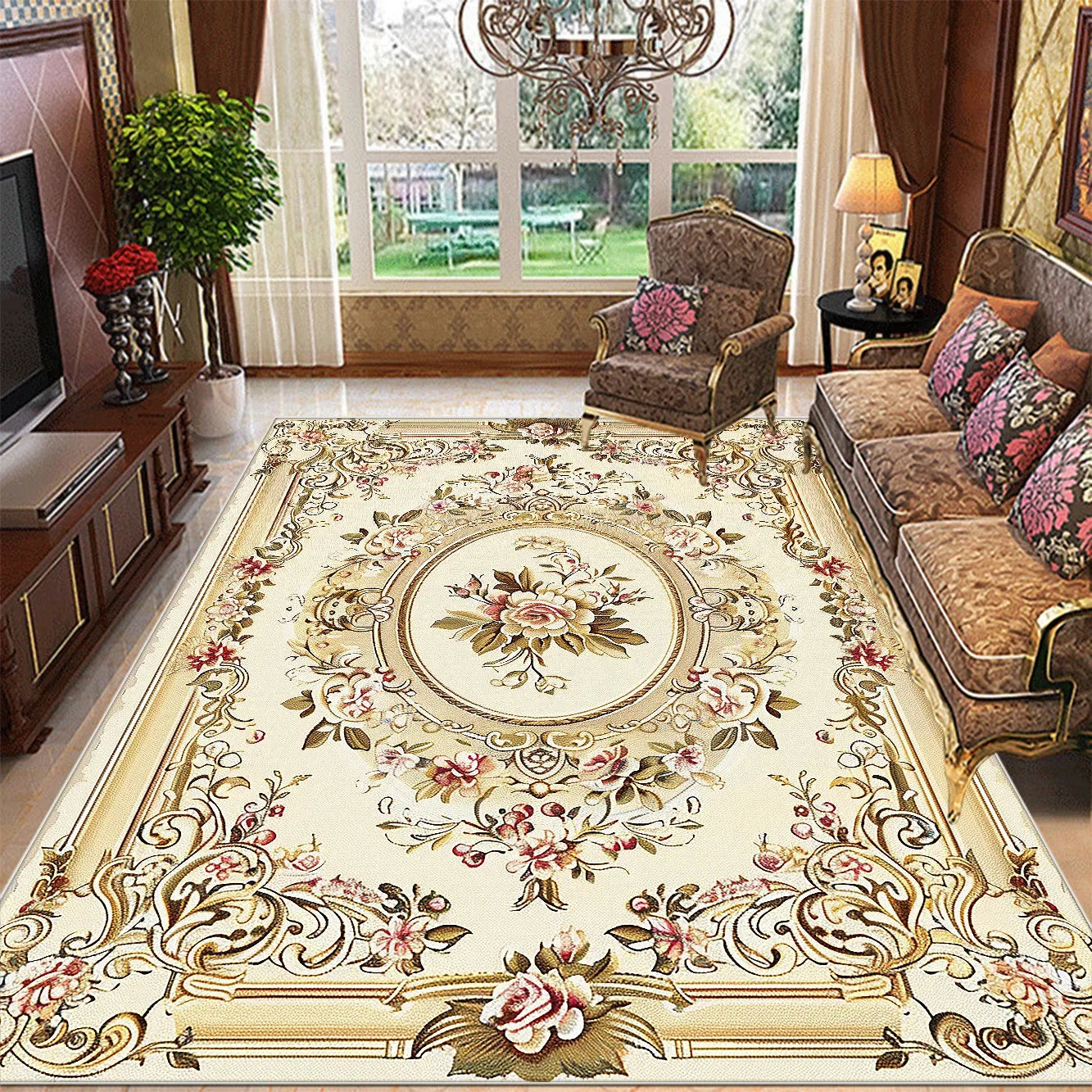 Retro Floral Large Size Carpets Living Room European Decoration Non-slip Sofa Area Rugs for Bedroom Cloakroom Floor Mat Washable