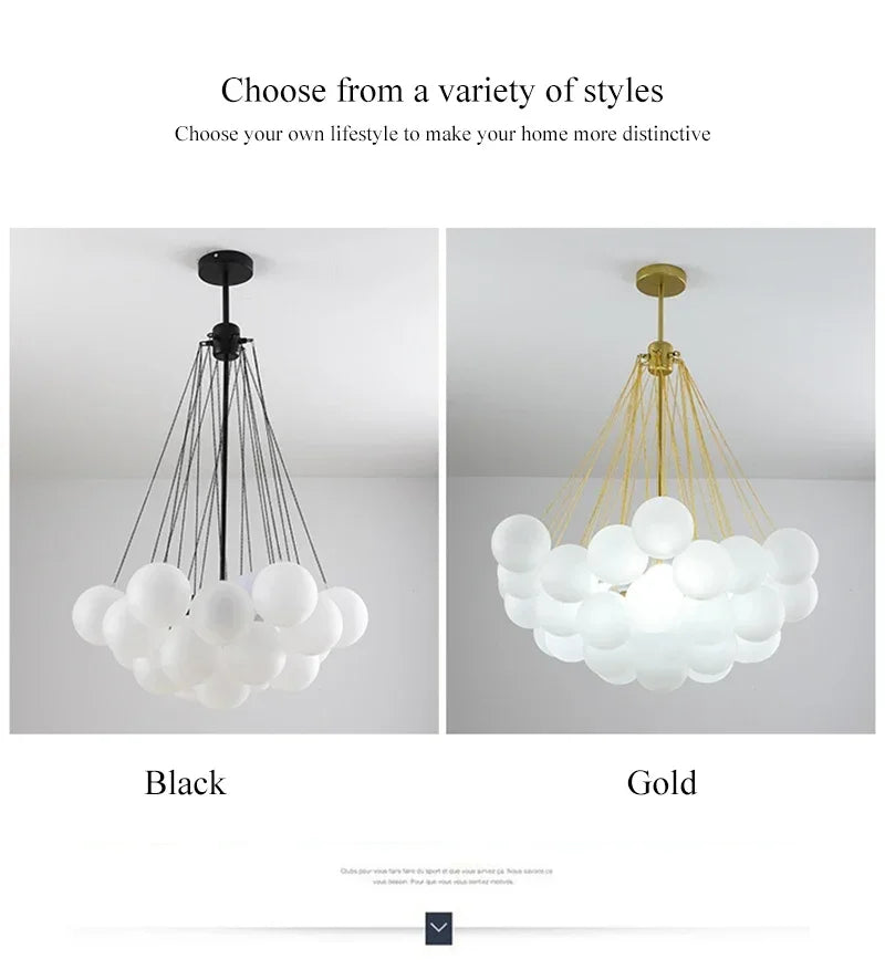 Nordic Bubble Glass Chandelier for Living Dining Table Room Decoration Frosted Glass Gold Black LED Ceiling Pendant Light