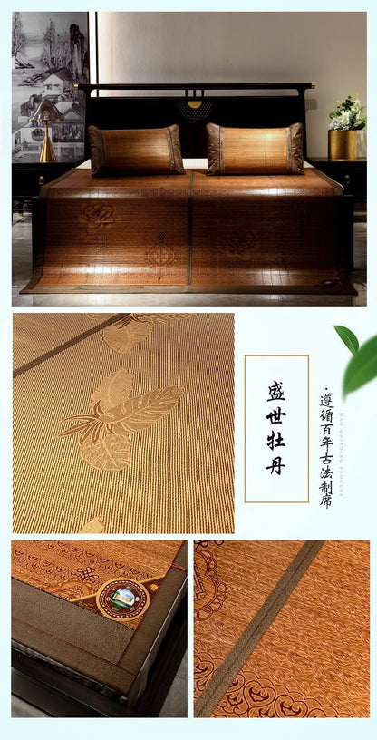 Summer carbonized bamboo mat dormitory cool mattress double-sided foldable straw mat cool mat bamboo and wood grain mat