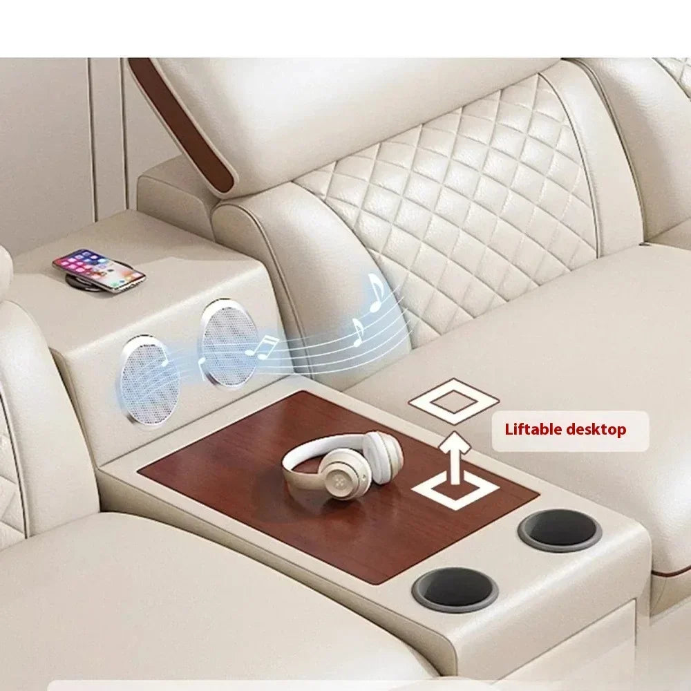 MINGDIBAO Premium Italian Genuine Leather Sofa Set for Living Room with Adjustable Headrests, Bluetooth Speaker, Wireless Charge