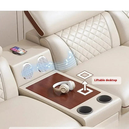 MINGDIBAO Premium Italian Genuine Leather Sofa Set for Living Room with Adjustable Headrests, Bluetooth Speaker, Wireless Charge