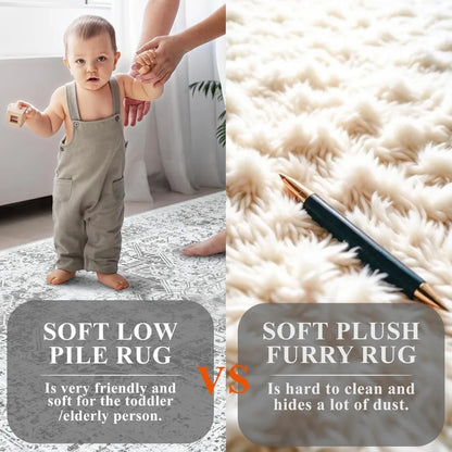 Washable Rugs, Living Room Area Rug Indoor Large Non Slip, for Apartment Bedroom Office Light Grey, Rugs for Bedroom