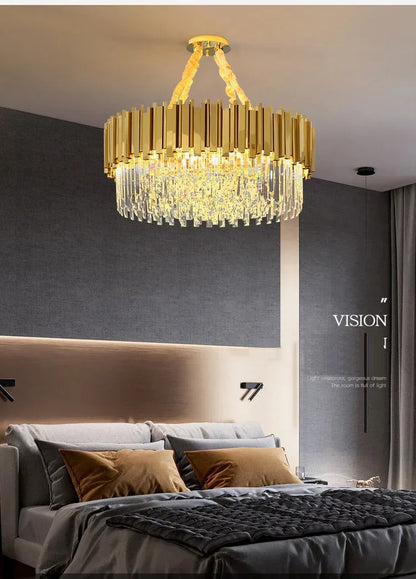 Light luxury golden luxury chandelier interior lighting hotel living room ceiling Led glossy lighting fixture crystal chandelier