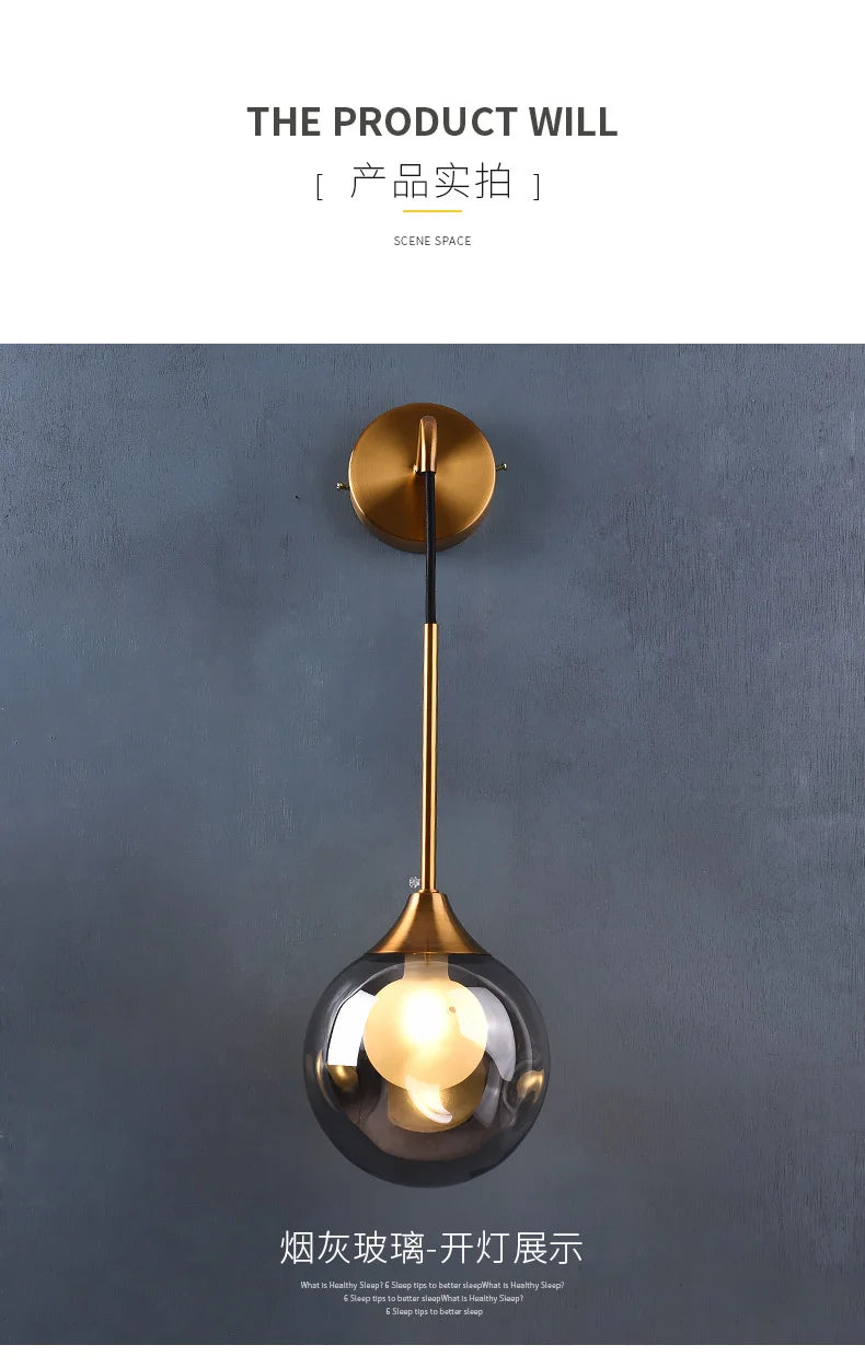 Modern Led Wall Lamp Glass Ball Gold Sconce Lighting Indoor Nordic Living Bedroom Kitchen Fixture Bedside Light Decor Luminaire