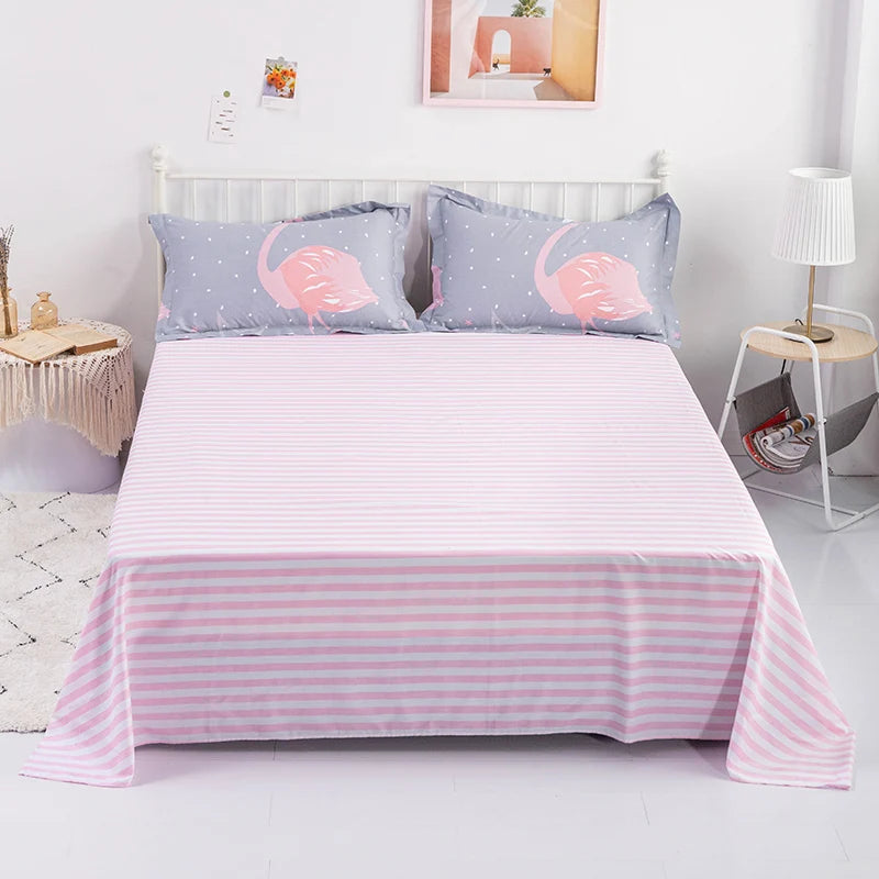 Abstract Geometric Stripe Lines Flat Sheet 3 Pieces 100% Cotton Bed Sheet Soft Comfortable Bedding for Guestrooms and Bedroom