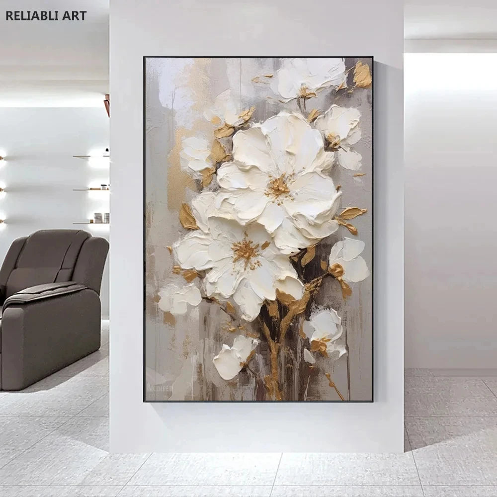 Blooming White Flowers On Canvas, Poster,Print Painting Abstract  Wall Art Picture For Nordic Living Room Decor Cuadros Unframed