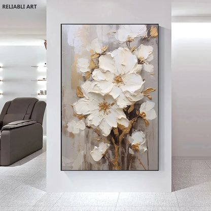 Blooming White Flowers On Canvas, Poster,Print Painting Abstract  Wall Art Picture For Nordic Living Room Decor Cuadros Unframed