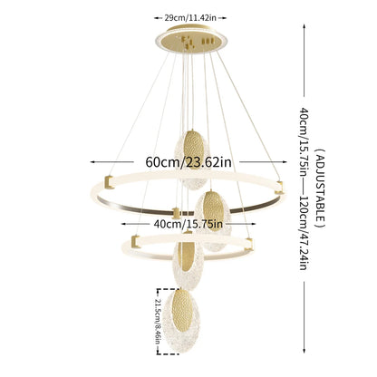 LUVODI 3-Layers LED Ceiling Lighting Fixture Art Decor Acrylic Water-drop Chandelier Pendant Lamp with 3 Color Lights