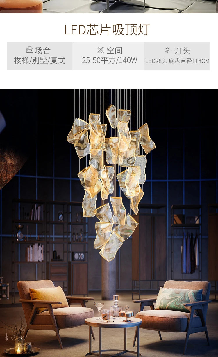 Light Guide LED Modern Chandelier living room decor lighting Duplex Rotating Stairs Pendant Lamp Dining room Hanging Lights