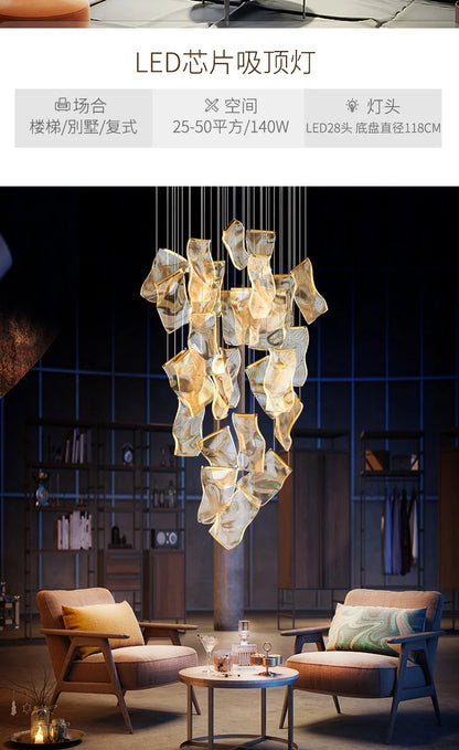 Light Guide LED Modern Chandelier living room decor lighting Duplex Rotating Stairs Pendant Lamp Dining room Hanging Lights