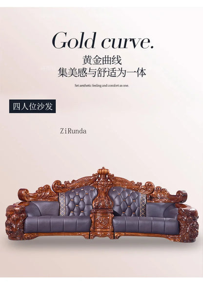 Ebony sofa leather combination, living room villa luxury solid wood furniture