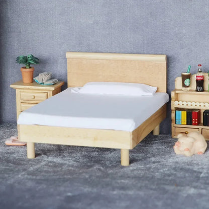 1:12 Scale Miniature Dollhouse Double Bed Mini Bedroom Wardrobe Furniture for OB11 BJD Doll Accessories Toy