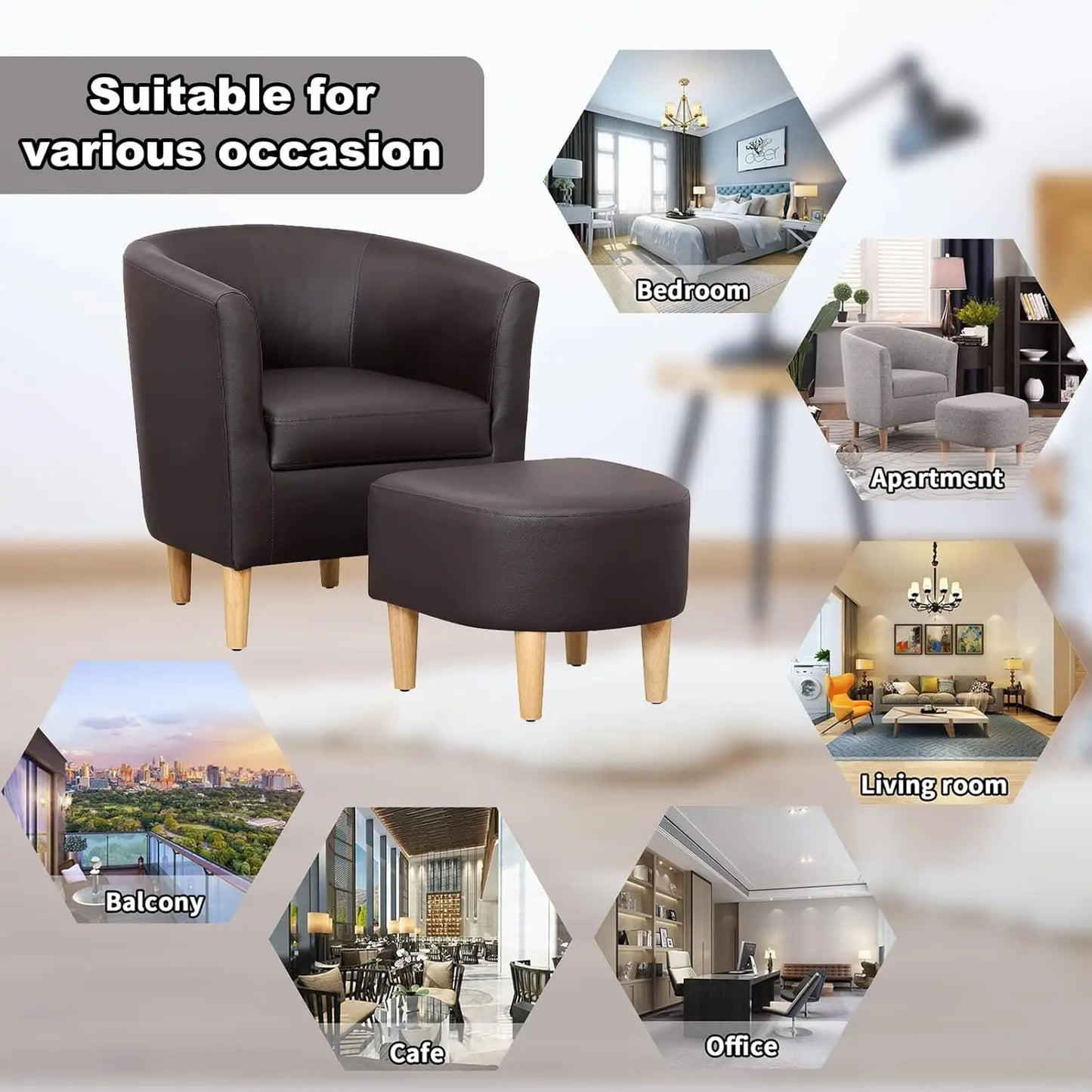 Accent Chair, Sherpa Chair White Fluffy Chair Teddy Barrel Chair with Ottoman Comfy ArmChair Footrest Set