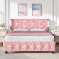 King Size Bed Frame, Velvet Upholstered Platform Bed King Size with Diamond Tufted Headboard and Footboard, Wooden Slats Support