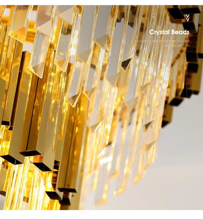 Light luxury golden luxury chandelier interior lighting hotel living room ceiling Led glossy lighting fixture crystal chandelier