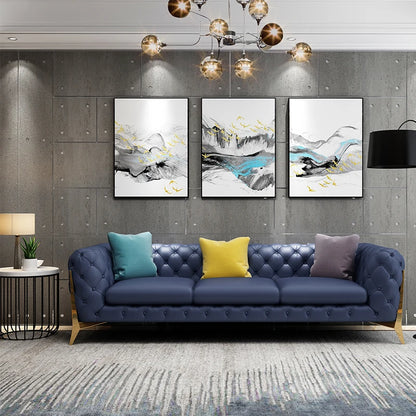 Home Furniture Chesterfield Design Royal Luxury Gold Foot Living Room Genuine Leather Velvet Sofa Set