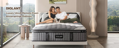 DIGLANT 14 Inch King Supportive Pressure Relief Soft Fabric Plush Hybrid Mattress Memory Foam with Pocket Springs Mattress