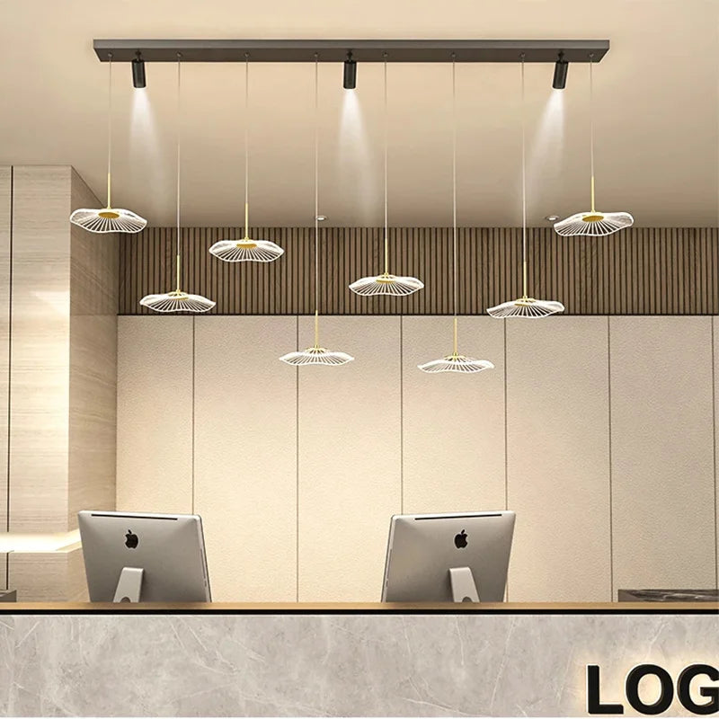 LED Restaurant Chandelier Hanging Pendant Light for Company Hotel Front Desk Lighting Spotlight Lotus Leaf Dining Table Fixtures